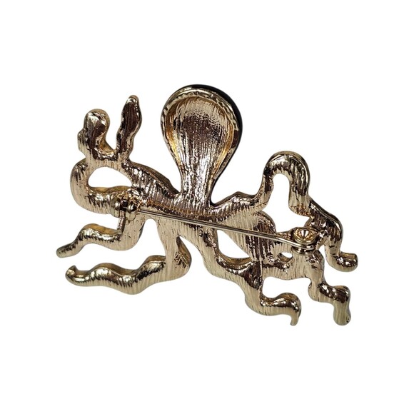 OCTOPUS PIN WITH BLACK AND GREEN ENAMEL SET IN GOLD TONED STAINLESS STEEL - Picture 2 of 9